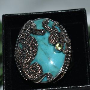 Sajen Silver Turquoise Seahorse Ring, Size 10